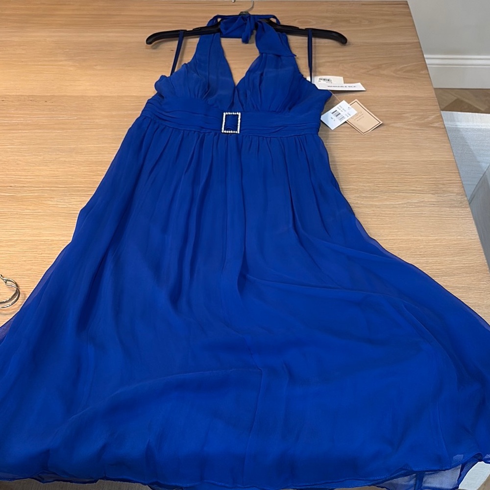 Elegant Blue Halter Dress silk